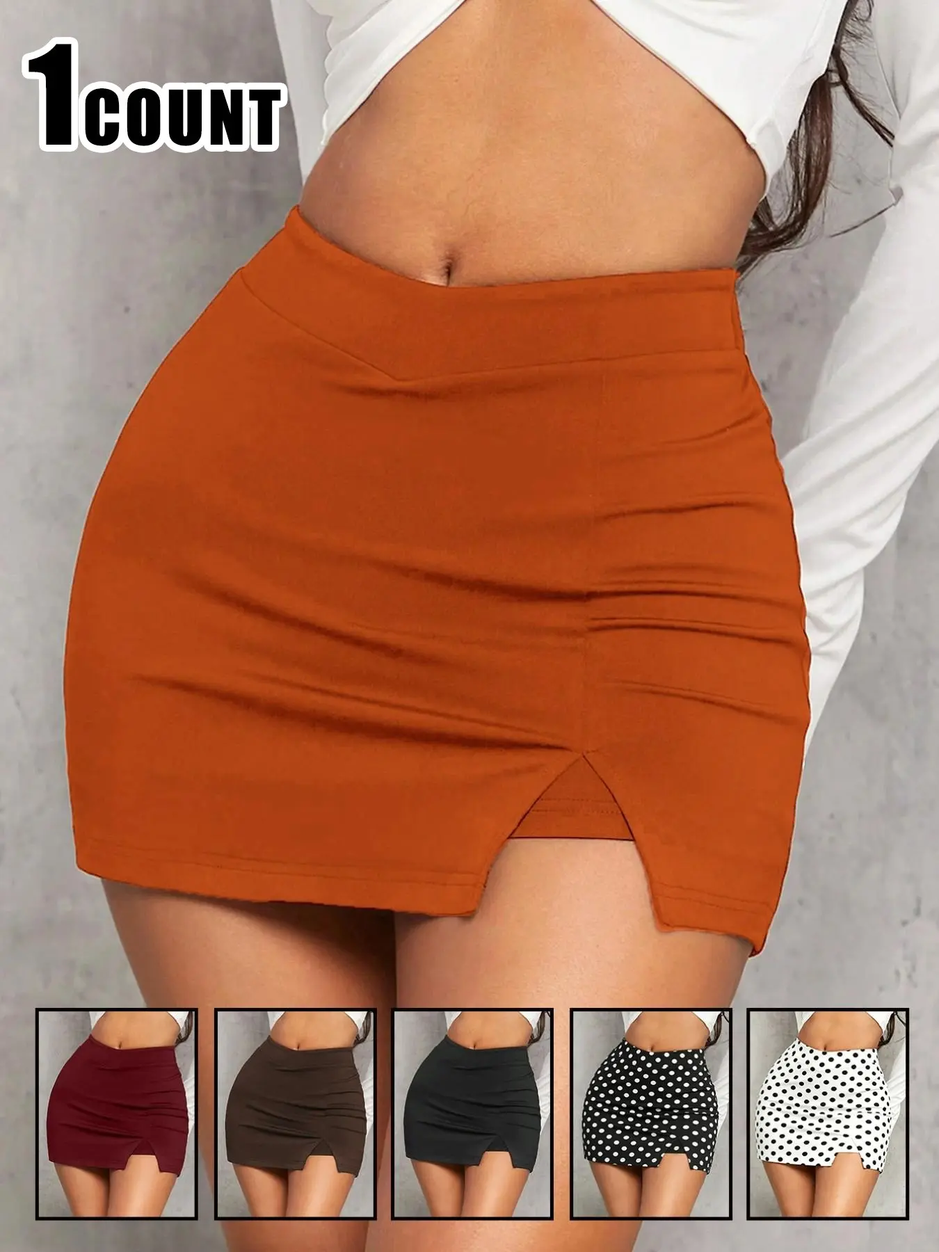 Women's Sexy Slit Hem High Waist Bodycon Bottoms Skirt, Soft Fabric, Figure-Hugging Design Short Mini Skirt, Available in One or Two Pack