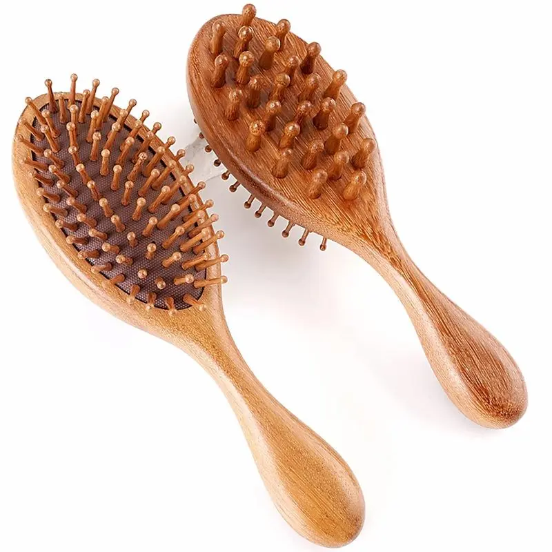 Dual-Function Natural Wood Scalp Massage Comb - Air Cushion Hair Brush with Smooth Rounded Bristles for Detangling, Locs, Dreadlocks, Relieves Fatigue (Indoor Leisure Recreation Tool)