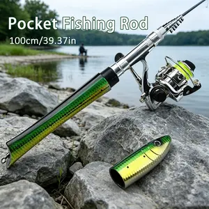 100cm/39.37in Pocket Fishing Rod, Portable Mini Pen Outdoor Ice Fishing Rod, Fishing Accessories, Fishing Equipment, Fishing Gifts, A Gift That Fishing Enthusiasts Cannot Refuse, For Travel Saltwater Freshwater Fishing
