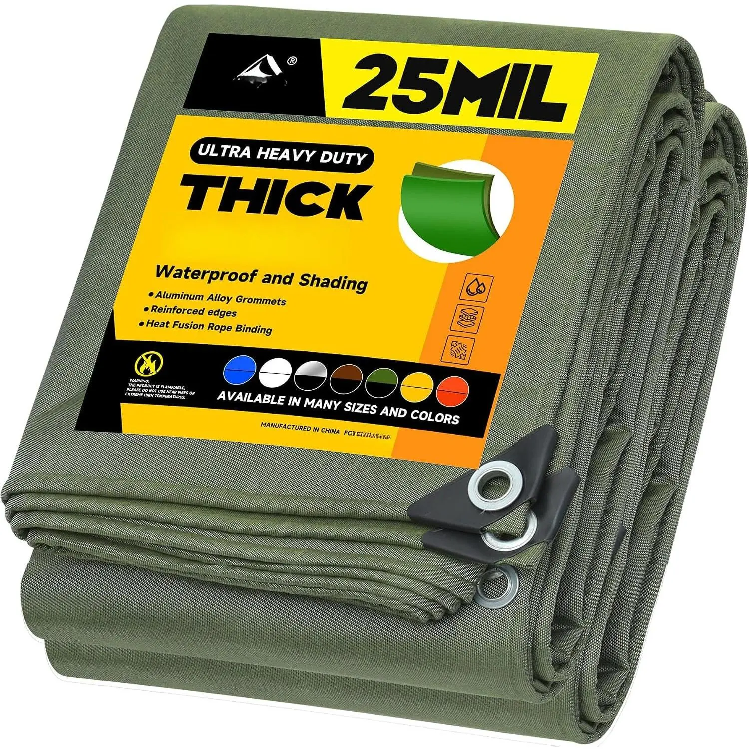 10'x12' 25Mil Ultra-Heavy Duty    Coating Green Canvas Tarps with Grommets&Reinforced Edges,  Durable Canvas Tarpaulin, Cover for Pool/Boat/Tent,Full Size