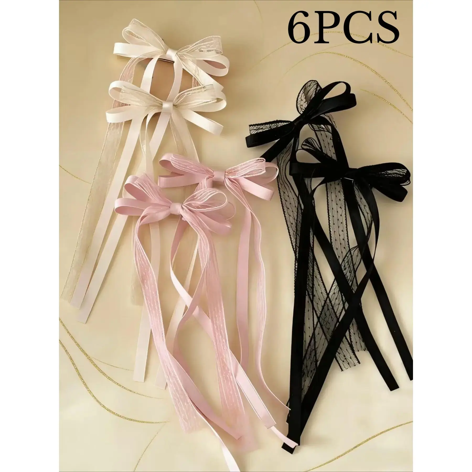 Lace Bow Hair Clips Set of 6, Girl Style Draped Hair Accessories, Daily Party Atmosphere Pins, Fashionable Women's Hair Decorations
