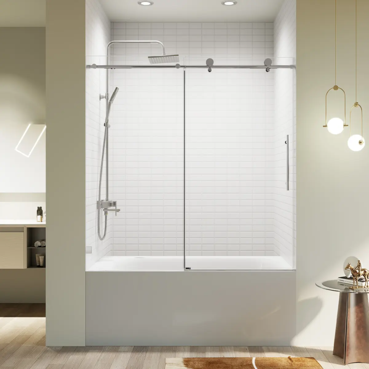 56-60" W * 60" H Frameless Single Sliding soft-close Shower Doors, Bathroom Sliding Shower Door, 5/16" (8mm) Thick SGCC Tempered Glass Door, Chrome