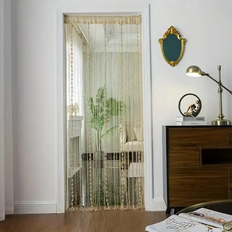 Bohemian Beaded Curtain, 1pc Bohemian Style Beaded Line Curtain, 200cm X 100cm, All-Season Fabric, Fluffy Lantern Ball Design, Interior Decoration Accessories