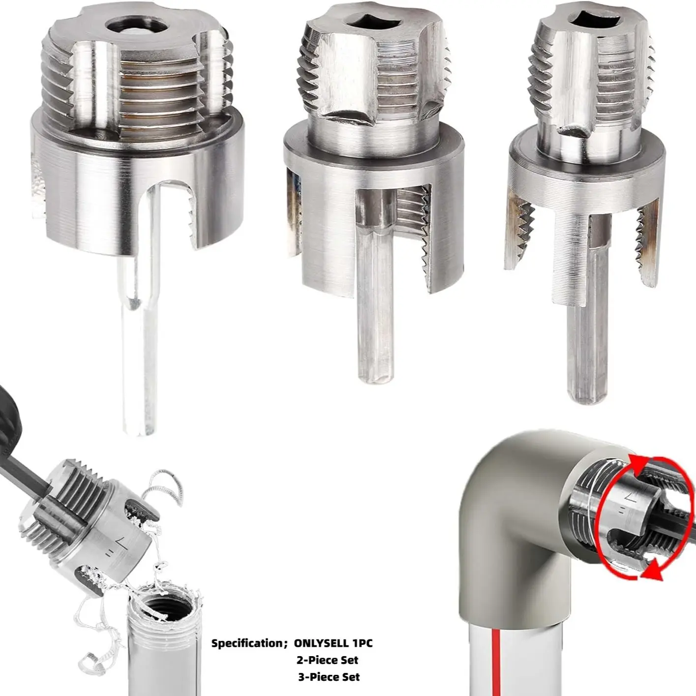 3PCS 1/2'' 3/4'' 1"  PPR PVC Pipe Thread Cutting Tool Set, Integrated Internal & External Screw Tools Upgrade for DIY Plumbing Repair, Durable Design, Pipe Threading Tool
