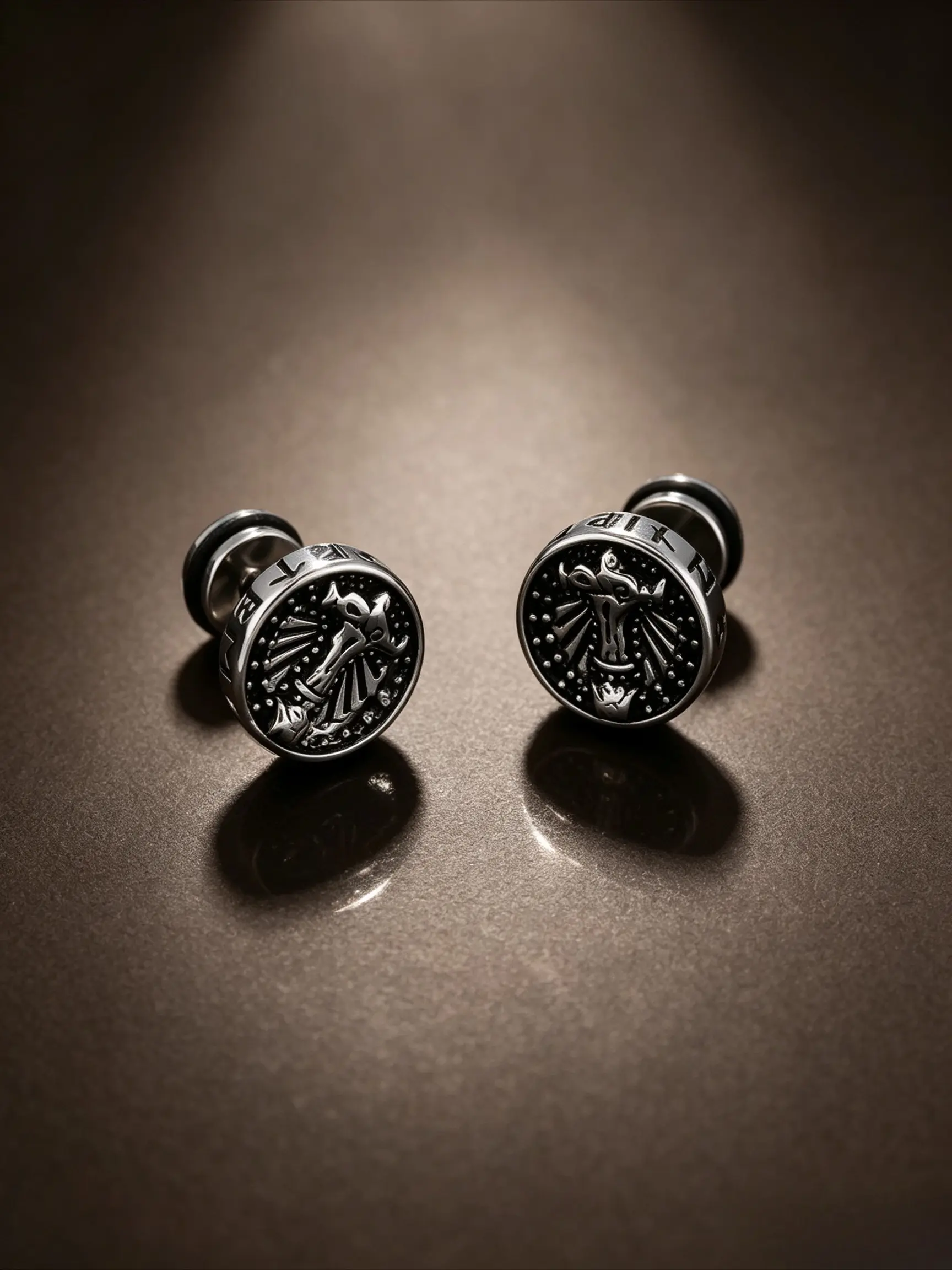 Viking Rune Stud Earring Pair, Antique Silver Stainless Steel Screw Back Earrings, Anti-Tarnish Hypoallergenic Gothic Hip Hop Biker Punk Style Earrings Unisex Statement Ear Jewelry Gift For Men Women
