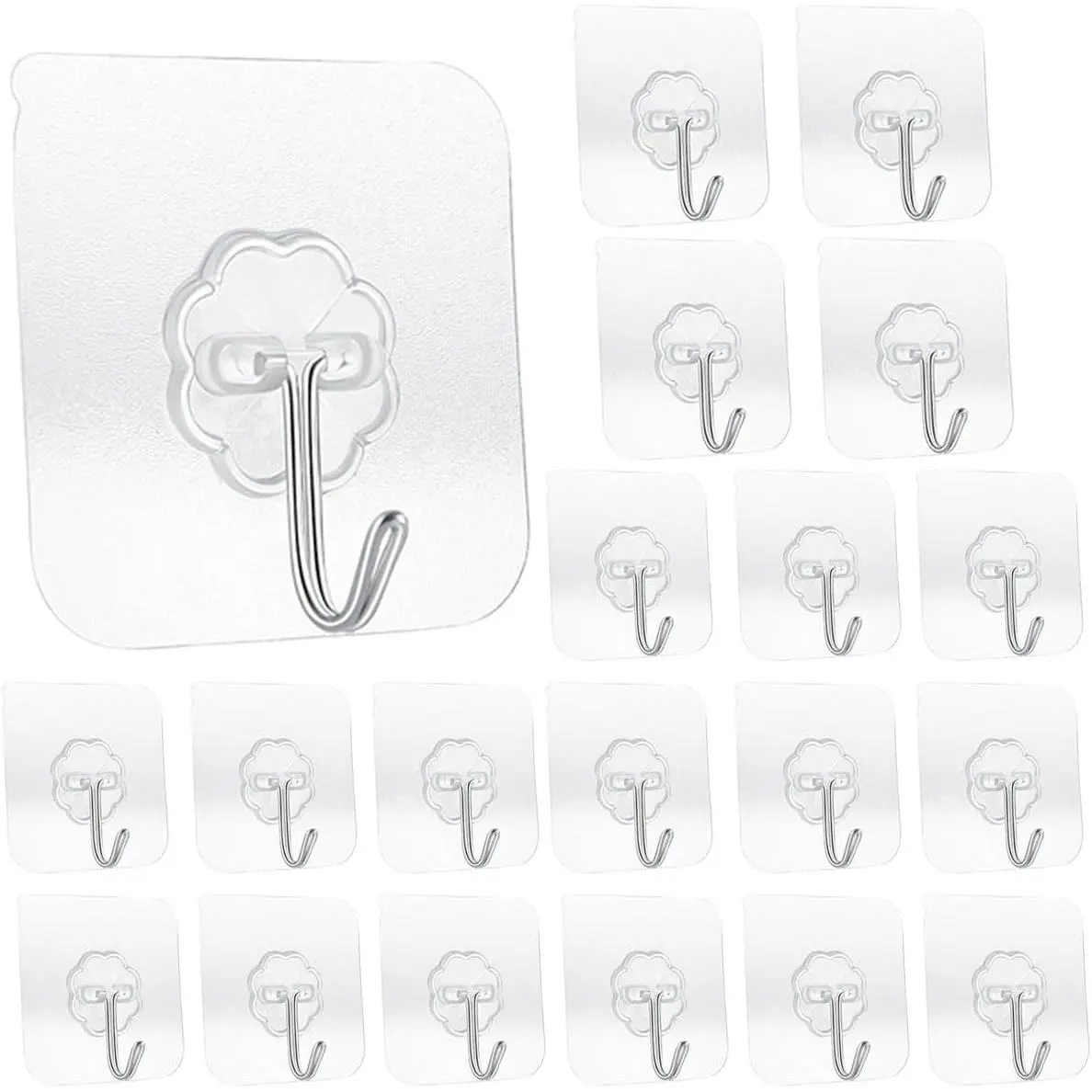 20 Pack Transparent Adhesive Hooks 33 lb(Max) 15KG  and Oilproof  Seamless Hooks Heavy  Wall Hook for Kitchen Bathroom Office