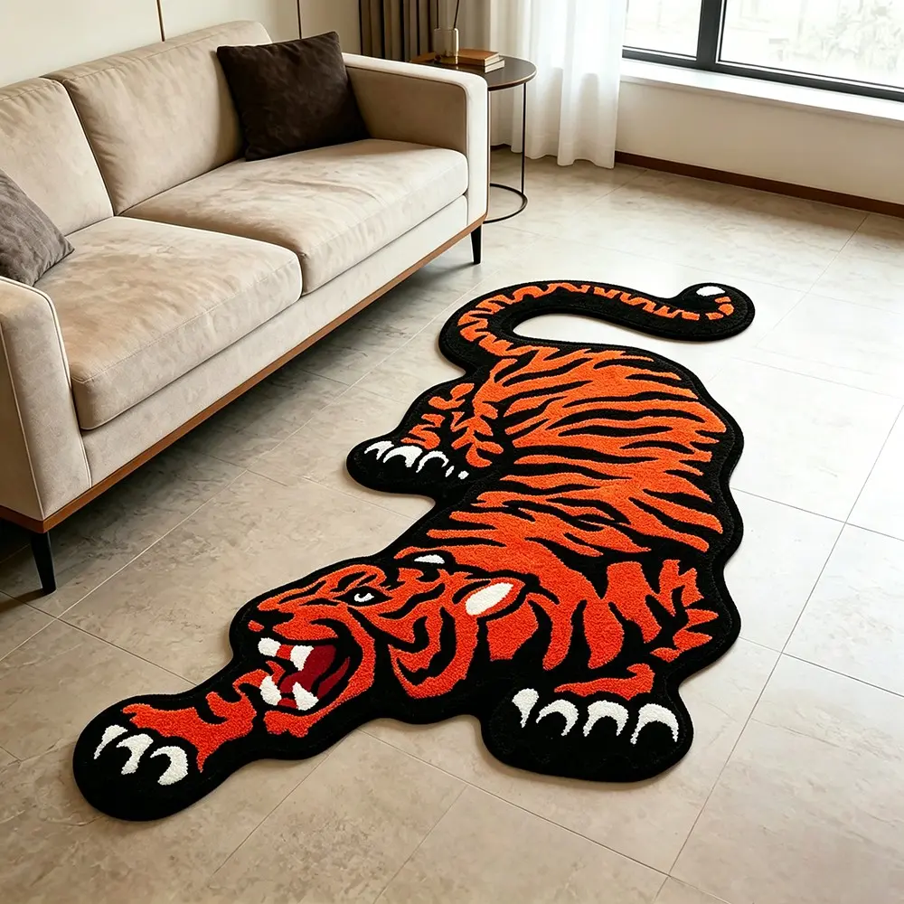 Luxurious Vintage Tiger Shape Rug, Soft Non-Slip, Ideal for Living Room, Gaming Room, Bathroom, Cozy Home Decor, Boho Graphic Rug, Home Decor Rugs, Contemporary Decorative Rug