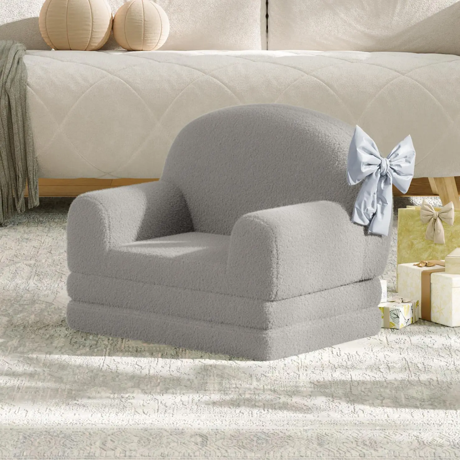 Kids Couch, 2-in-1 Soft Foldable Toddler Couch, Toddler Chair Comfy, Convertible Sofa to Lounger, Kids Furniture for Playroom, Bedroom, Gift for Birthday, Children's Day