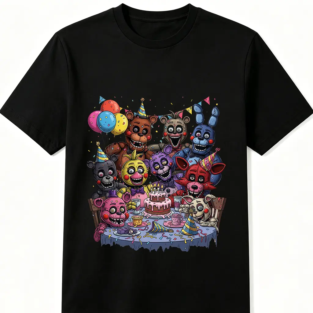 FNAF Chaotic And Ironic Birthday Party Shirt Arcade Game Shirt Five Nights at Freddy's Freddy Fazbear Horror Game Tee y2k cotton fashion Streetwear Casual Gift