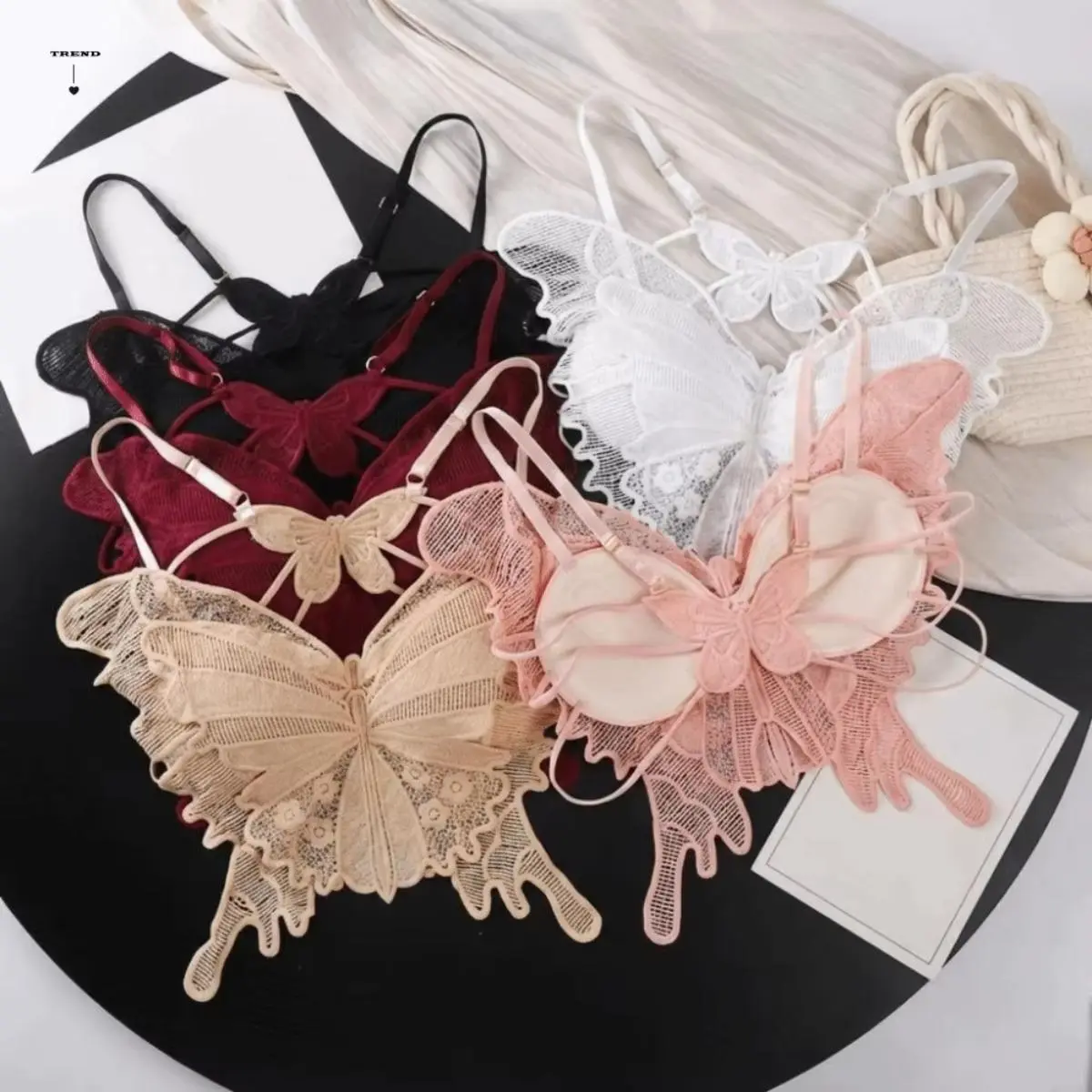 Women's Lace Camisole Top with Cute Butterfly Hollow Out Back, Korean Style Padded Polyester Slim Fit for Layering or Casual Wear, Women's Clothes, Stylish Women's Wear
