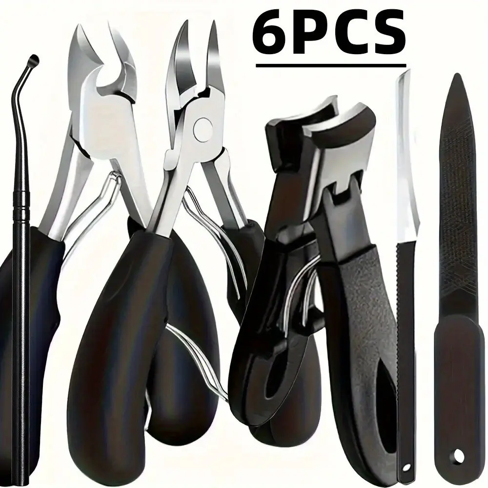 6 Piece Manicure Tool Kit, Nail Clippers, Cuticle Pusher, Dead Skin Remover, File, Home Foot Care Essentials, Complete Nails Set