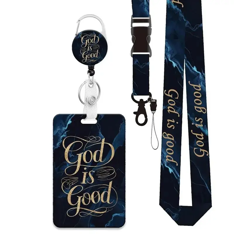 Teacher ID Badge Holder Set with Lanyard and Card Case, Nameplate, Blue Background Design, Personalized Lanyard, Durable Keychain, 360 Degree Rotating Clip, ID Badge Reel, Lanyards With Id Holder, Id Holders For Badges