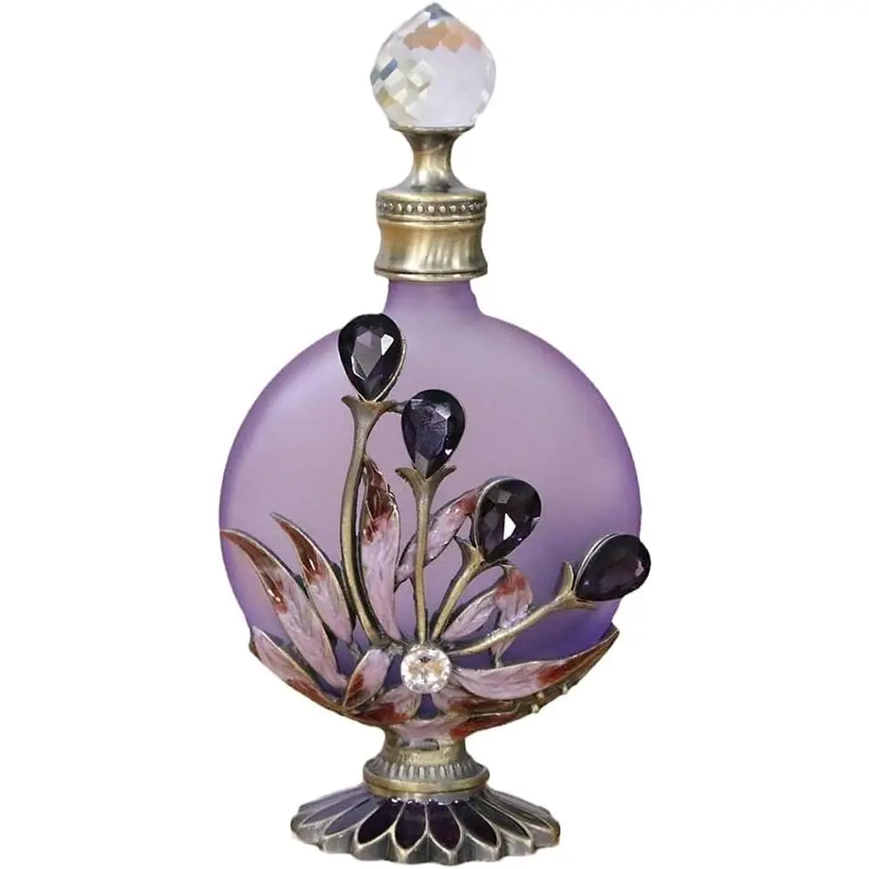 1 count -Inspired -Encrusted Glass Perfume Bottle - Essential Oil Dispenser for  & Travel