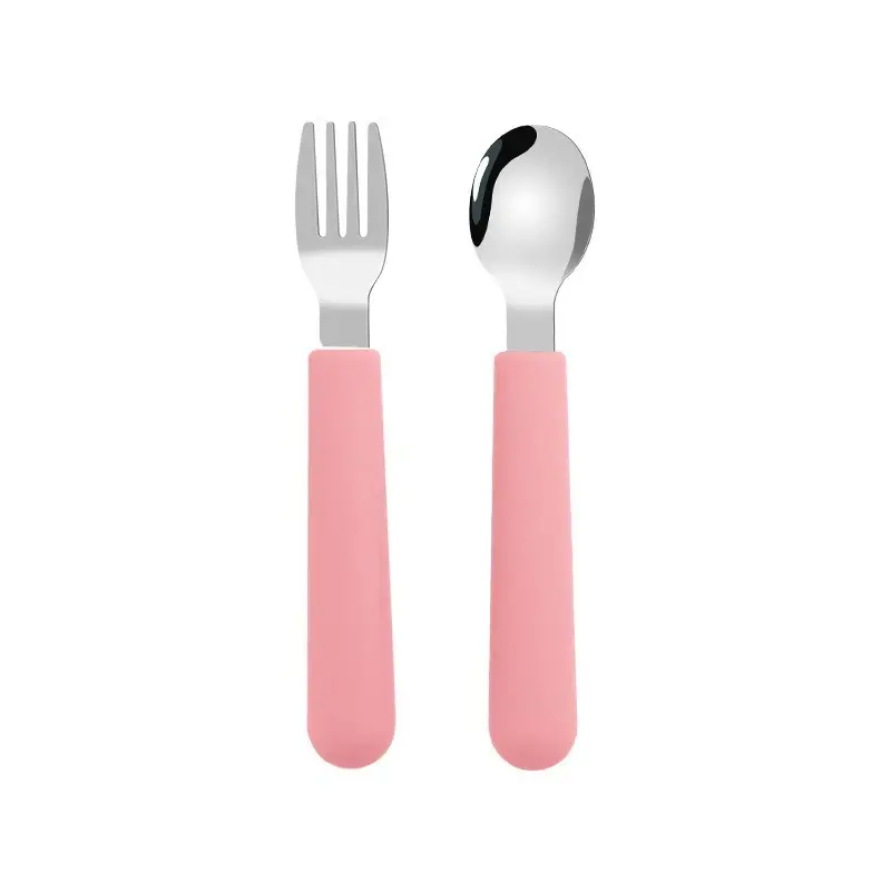 Toddler Size Silicone 2-Piece Spoon & Fork Set, Geometric Shape Silicone Handle, Smooth Edge for Baby Mouth Protection - Kids' Party Gift (Home & Festive Supplies)