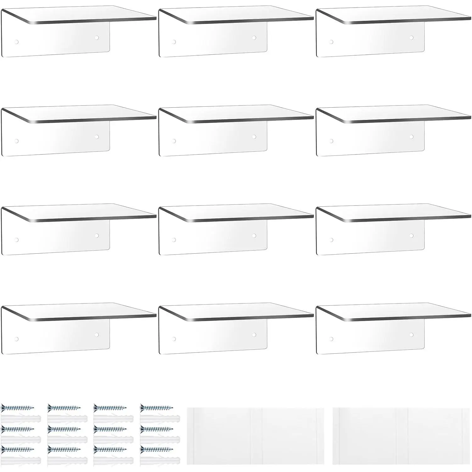 Wenqik Acrylic Floating Shelves for Wall 6 x 6 Inch Display Wall Shelf Clear Hanging Shelves with Adhesive Tape and Screw for Bathroom Bedroom Living Room Office Storage Decoration(12 Packs)