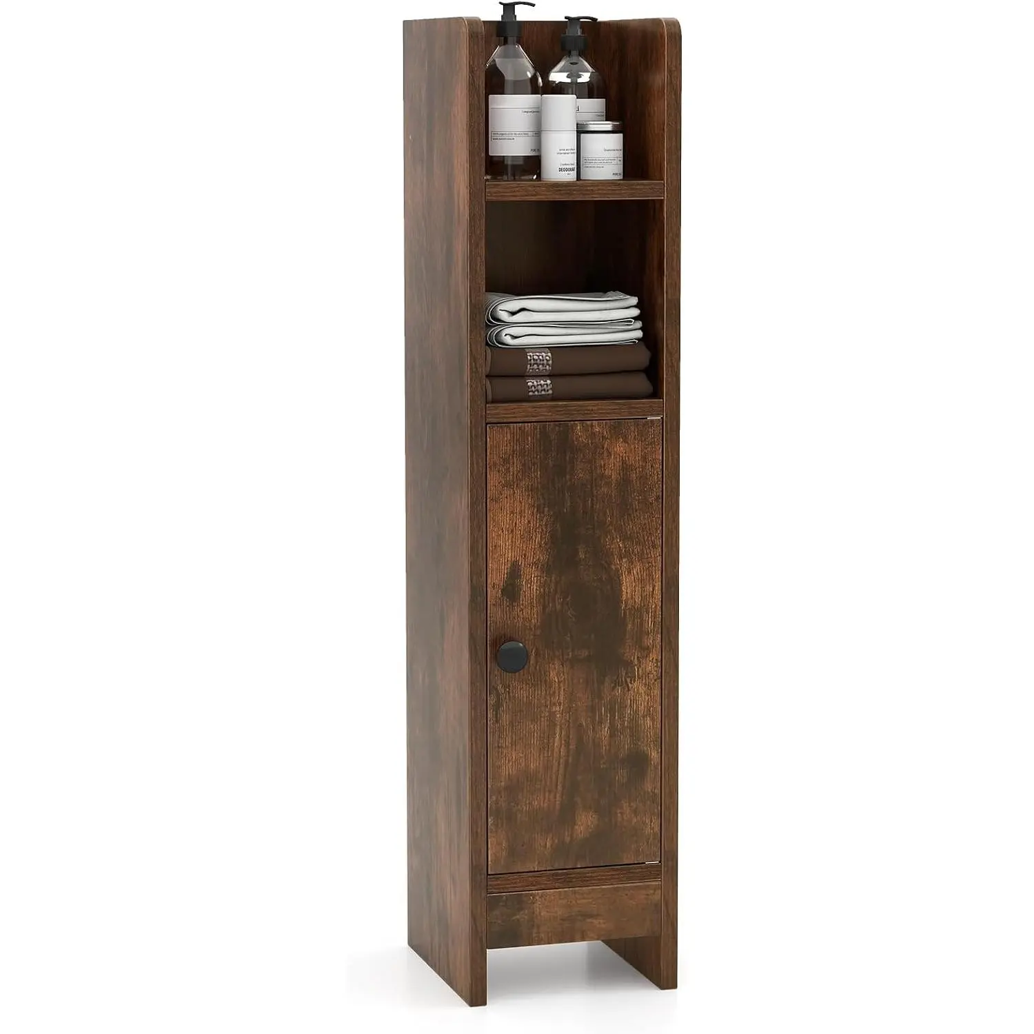 Freestanding Narrow Slim Small Bathroom Cabinet - 3-Level Adjustable Shelf, Anti-Falling Baffles, Anti-Toppling Design, Space-Saving Household Storage for Bathroom, Living Room Small Spaces, Floor Corner