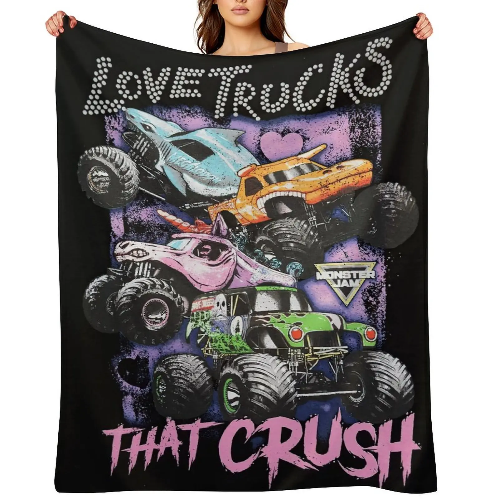 Monster Jam Vintage Flannel Fleece Throw Blanket - Soft, Cozy Monster Trucks Themed, Machine Washable Blanket for Watch Party, Couch Use, 50x60in, 50X60", Home/Couch