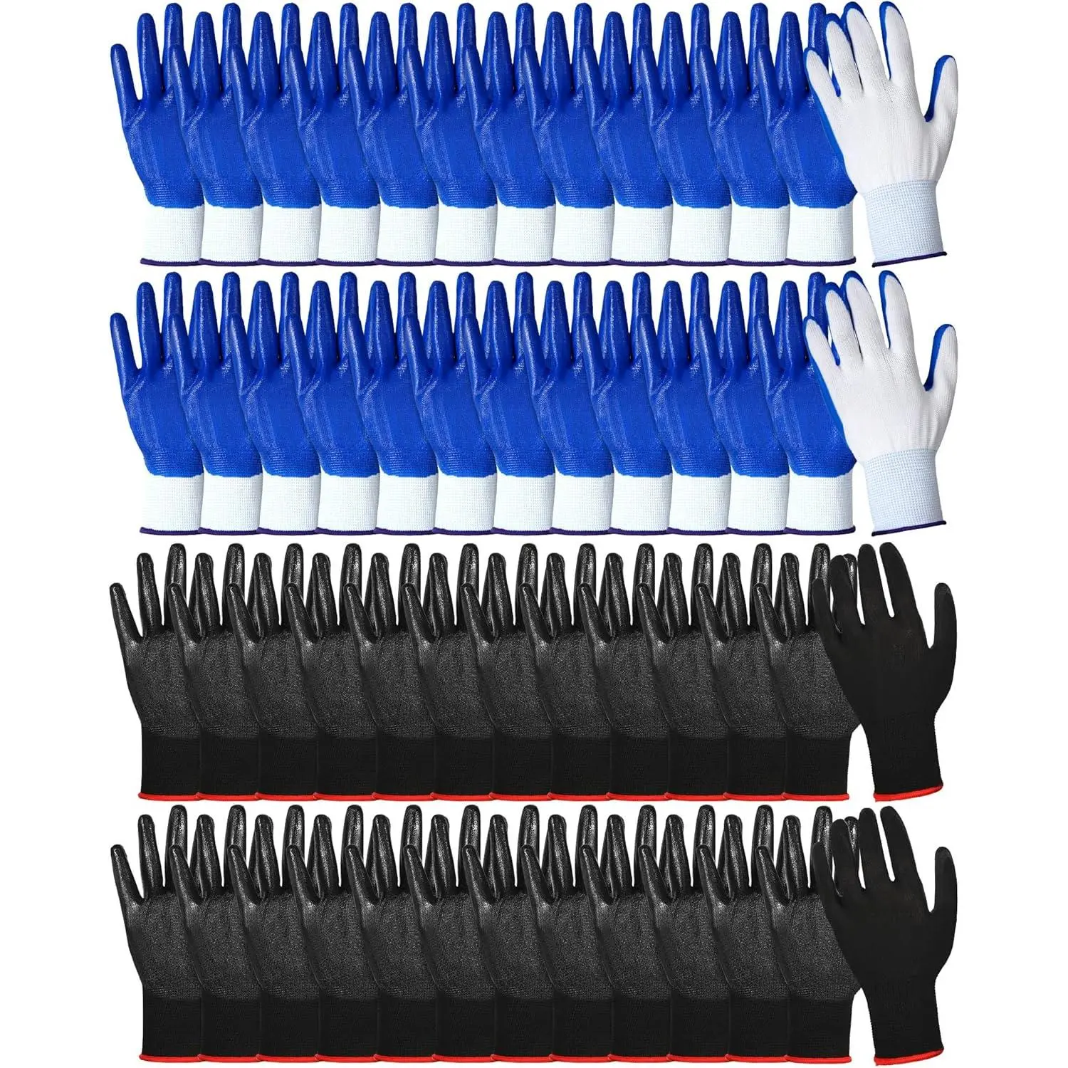 48 Pairs Bulk Pack Gardening Gloves, Men's & Women's Rubber Coated Safety Work Gloves with Construction Grip for Gardening Work