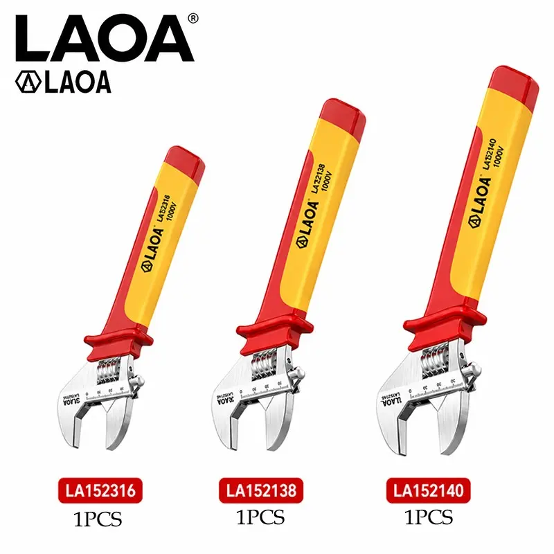 LAOA 1000V VDE Insulated Adjustable Wrench Set, 6 8 10 12 Inch CR-V Steel Adjustable Spanner with Non-Slip Handle, Professional Electrician Tool for Circuit Repair, Electrical Installation and DIY Maintenance