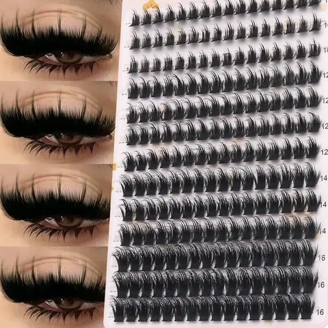 208PCS 100D Spike Evil Lash Clusters D Curl Soft Thick Dramatic Manga Volume Individual Lashes, Waterproof Long Lasting DIY Lash Extensions, Perfect for Summer Vacation & Outdoor Makeup Looks, Fluffy Lash Clusters