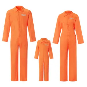 Jail Costumes Letter Print Long Sleeve Prison Jumpsuit for Adults Toddlers Role-Playing Party Cosplay Outfits