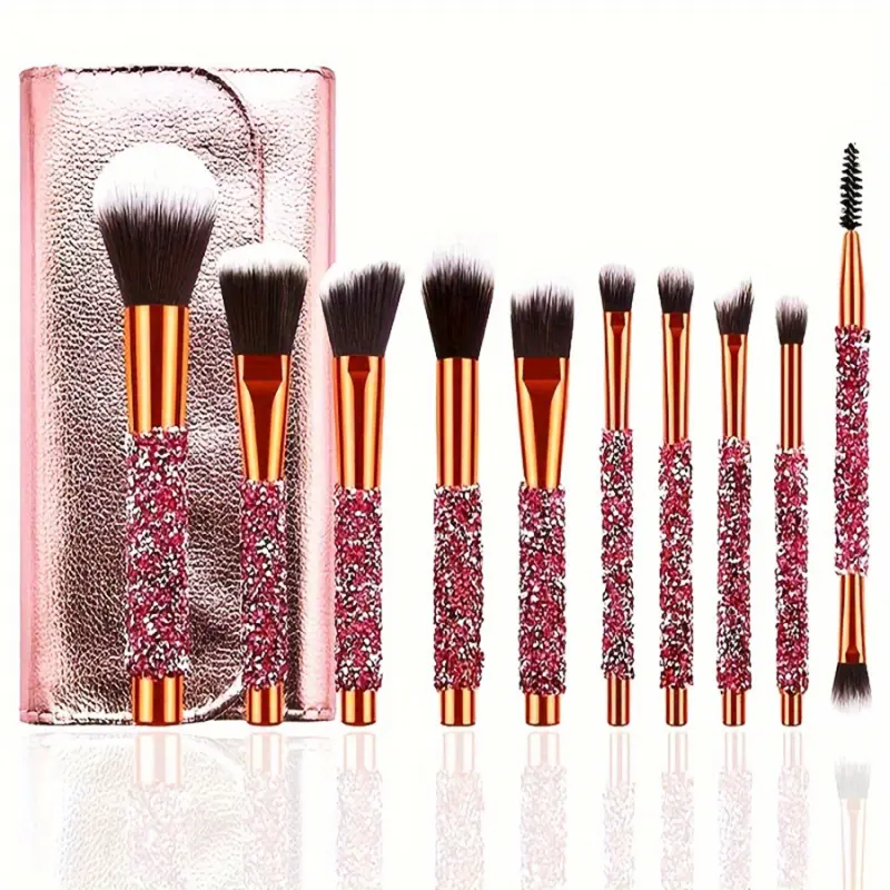 10 Pcs Luxury Limited Hot-Selling Pink Handmade Diamond Wrapped Makeup Brush Set for Women, Friendly for Beginners to Create Various Makeup Looks, Halloween Cosmetic Tools, Perfect Gift for Christmas, Mother’s Day, Labor Day, Columbus Day and Thanksgiving