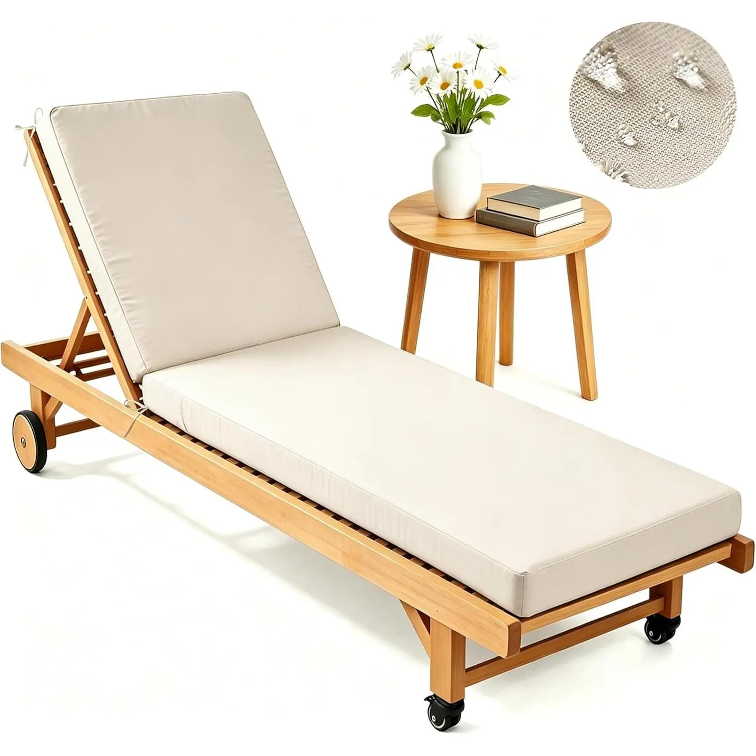 Outdoor Rectangular Chaise Lounge Cushion Pad, 72x21x3.5 in, Waterproof Fade-Resistant Replacement for Patio Furniture, Thick Tied-Secure Pool Lounger Pads with 4 Ties for Pool Deck