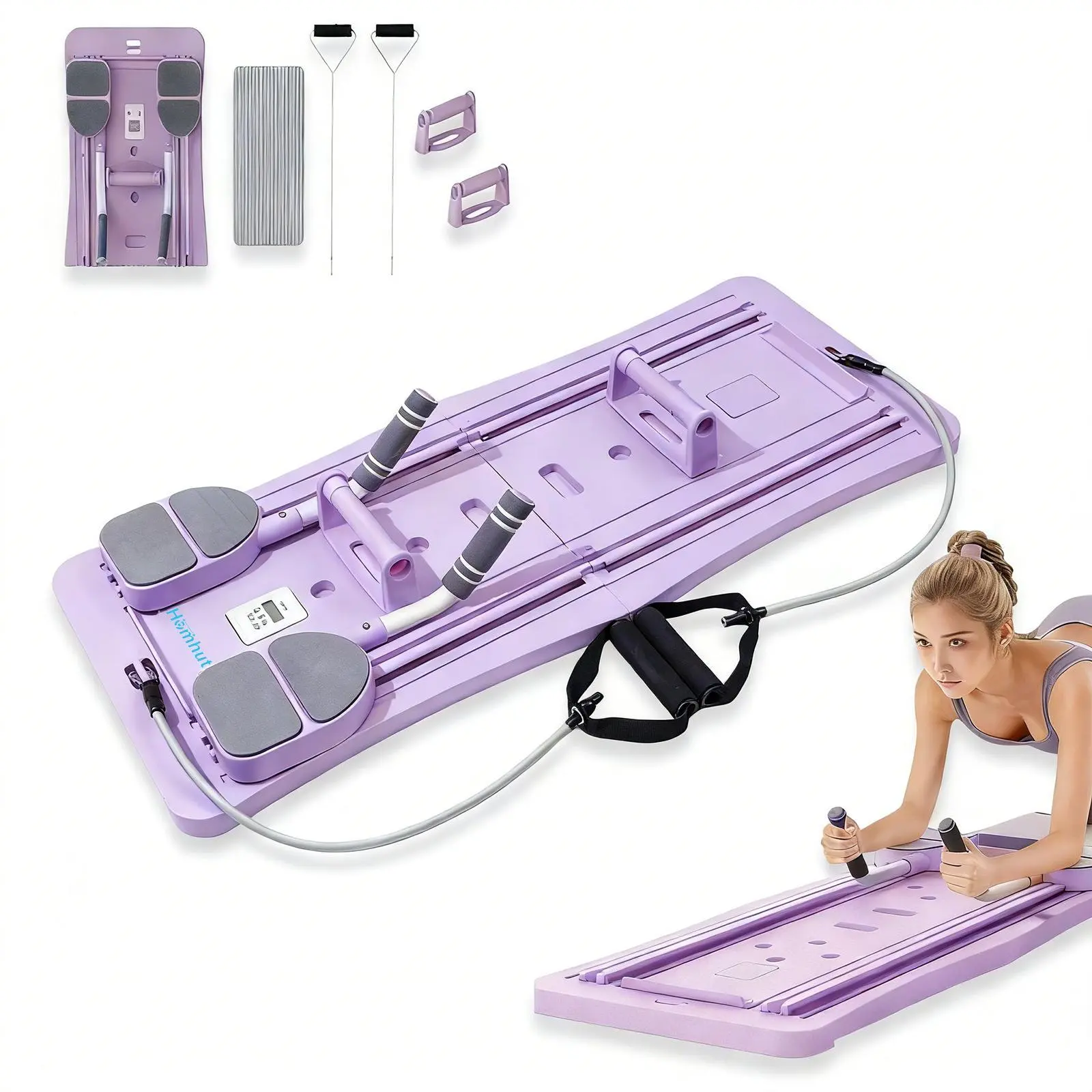 Pilates Board - Pilates Reformer Set, Multi-Purpose Foldable Pilates Reformer Board for Home, 4 in 1 Pilates Sliding Board