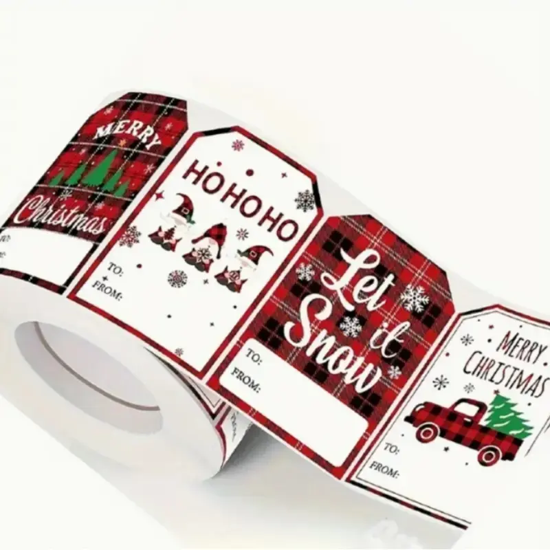 4 Rolls Self-Adhesive Holiday Gift Tags, 800 Labels for Christmas Presents, Craft Supplies, Adhesive Stickers for Packaging