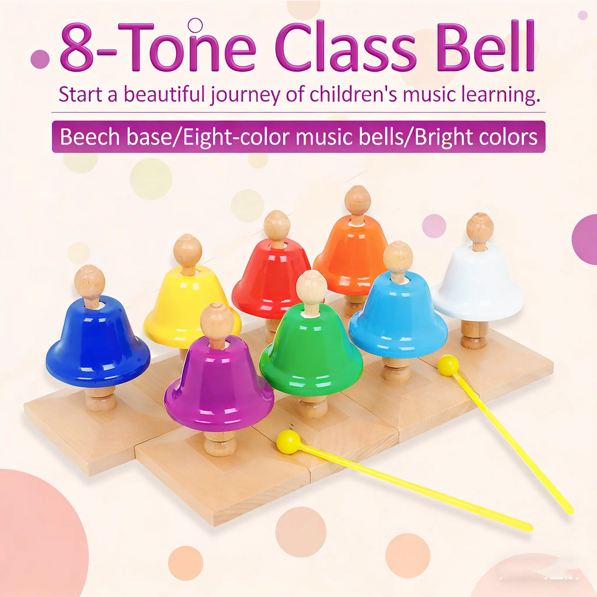 Orff Percussion Set, 8-Note Wooden Bell Kit, Natural Beech Wood, Eco-Friendly & Safe Material, Ideal for Music Education