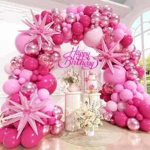 Balloons Arch Kit 162 count, Hot  Metallic  Shades of  and Confetti Balloon Garland Kit for Valentine's Day Birthday Wedding Princess Theme Engagements  Shower Party Decor