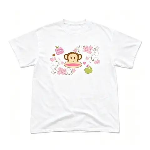 Paul Frank Julius Monkey Cherry Blossom Baby Tee Women Y2k Vintage Streetwear Graphic Printed Fitted Casual Short Sleeve Top