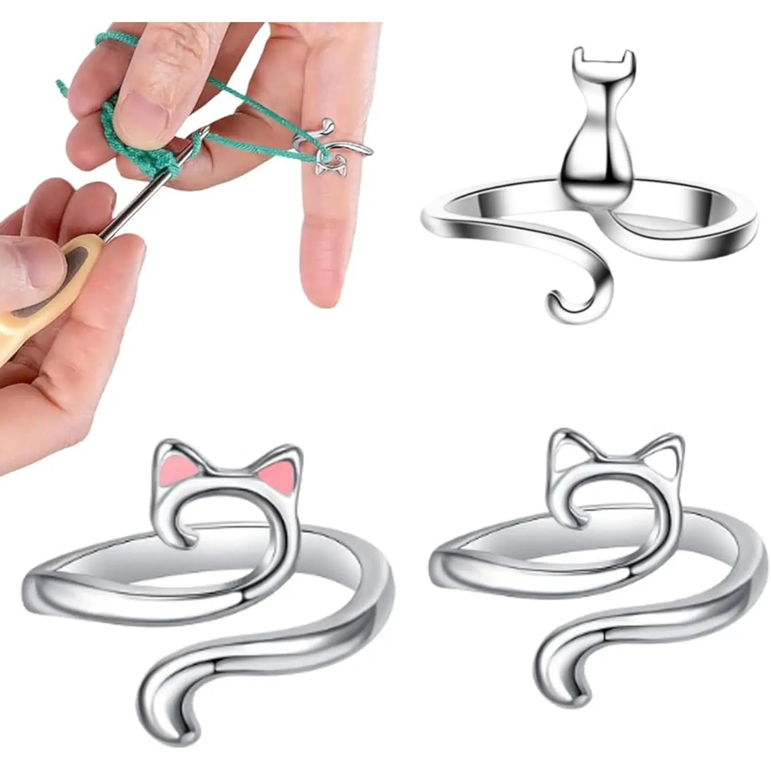 3 count Adjustable Crochet Ring for Finger, Yarn Tension Ring for Crocheting, Knitting Yarn Guide Tool,  for Crocheters, Knitters, Mom and Women