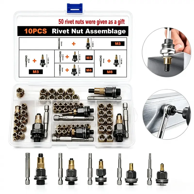 Head Rivet Nut Tool, M3 M4 M5 M6 M8 Rivnut Kit, Carbon Steel Rivnut Set, Threaded Rivet Nut Kit, Manual Riveter Rivnuts Tool Accessory for Automotive Repair Warehouses,fathersdaygift