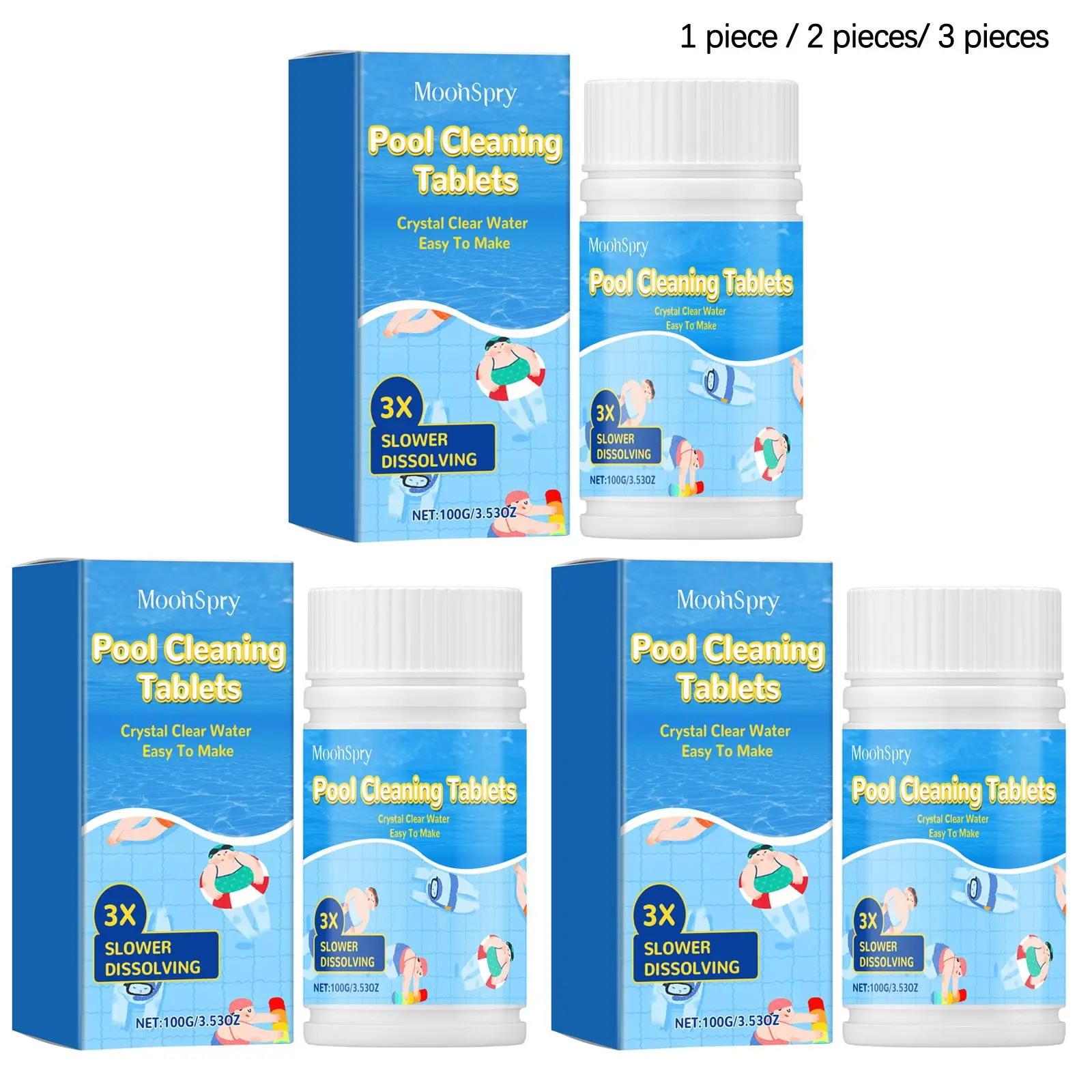 Swimming Pool Cleaning Tablets (100g/100g*2/100g*3), Quick Dissolve, Odorless, Multi-Purpose, Water Quality Clarifier, No Detergent