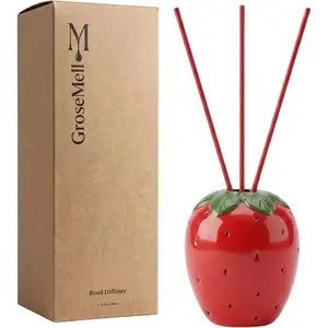 Strawberry Scented Reed Diffuser Set – 6.76 fl oz (200ml) with Sticks, Creative Strawberry-Shaped Ceramic Design for Home, Bedroom & Bathroom Decor, Long Lasting Aromatherapy Gift