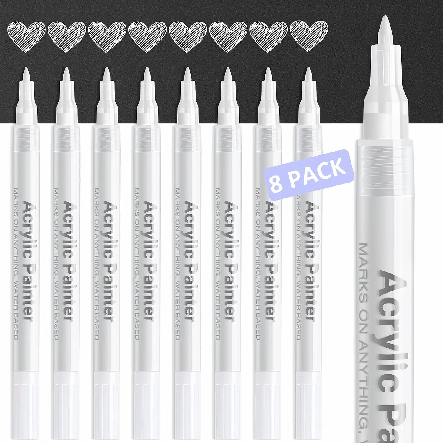 8-Pack White Marker Pens, 0.7mm Fine Tip, Upgrade Opaque White Ink, Quick-Dry Ink, Ideal for Detailing on Black Paper, Rock, 0.7Mm Pens