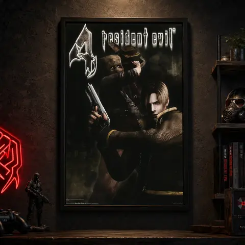 POSTER :MOVIE REPRO: RESIDENT EVIL 4 - MASK, Canvas Wall Art Print, Dark Horror Wall Decor, Scary Game Poster for Bedroom Dorm Gaming Room Office Man Cave, Vintage Thriller Artwork, Gift for Horror Game Fans