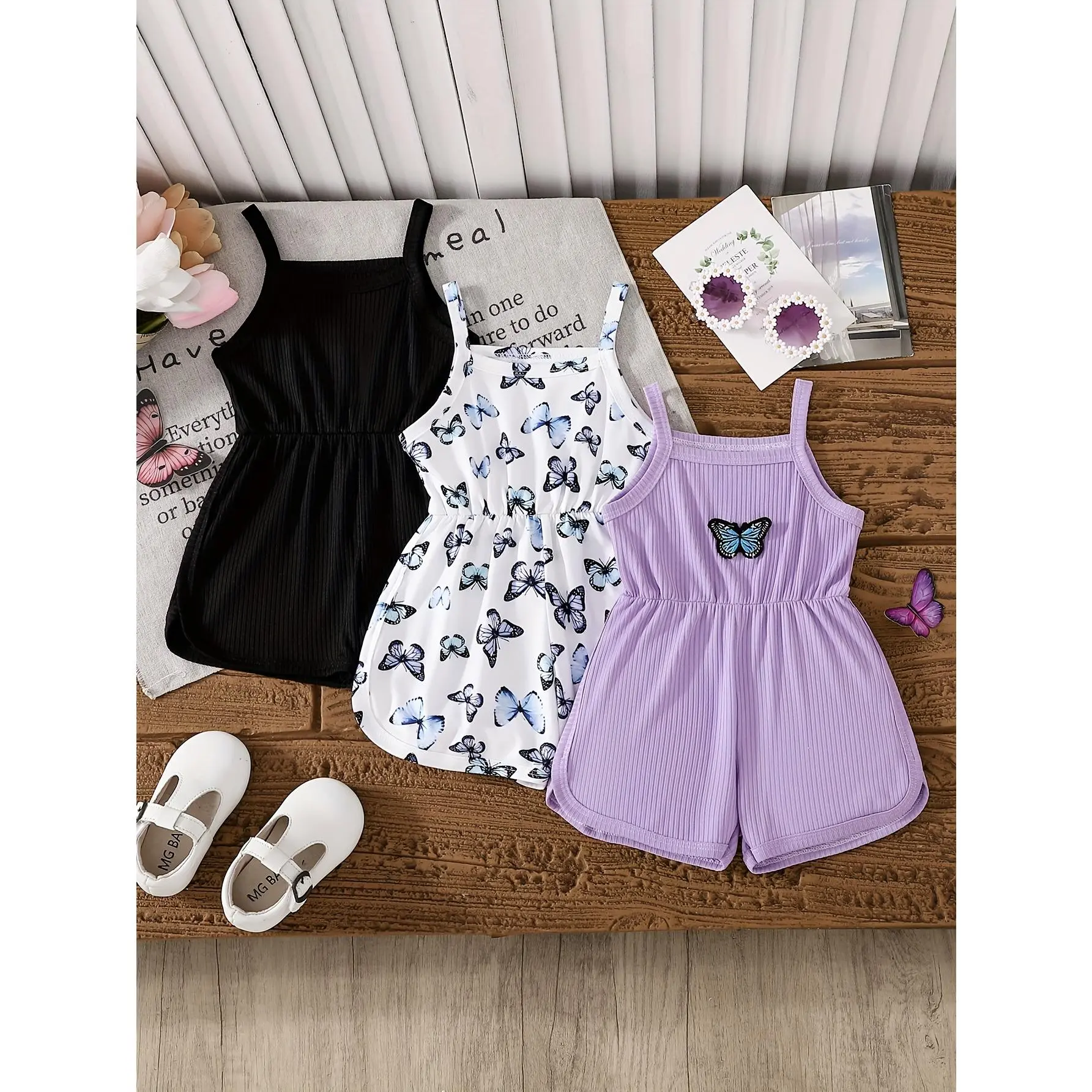 3pcs Fashion Baby Girls Bodysuit, Print Solid Color Ribbed Sleeveless Suspender Bodysuit, Casual and Comfortable, Perfect Outdoor