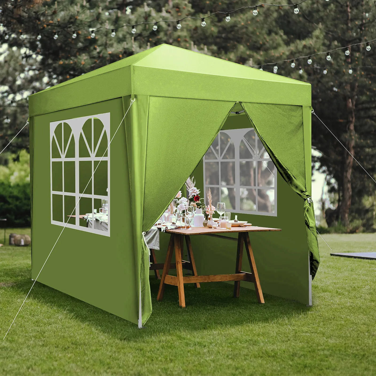 2x2m Waterproof Right-Angle Folding Tent - Sturdy Steel Frame, 210D Oxford Fabric, Sun Protection, Adjustable Ventilation, 2 Doors, 2 Windows, Easy Setup, 1x Carry Bag, 1x Instruction for Camping, Outdoor Picnic, 200 X 200 X 245 Cm