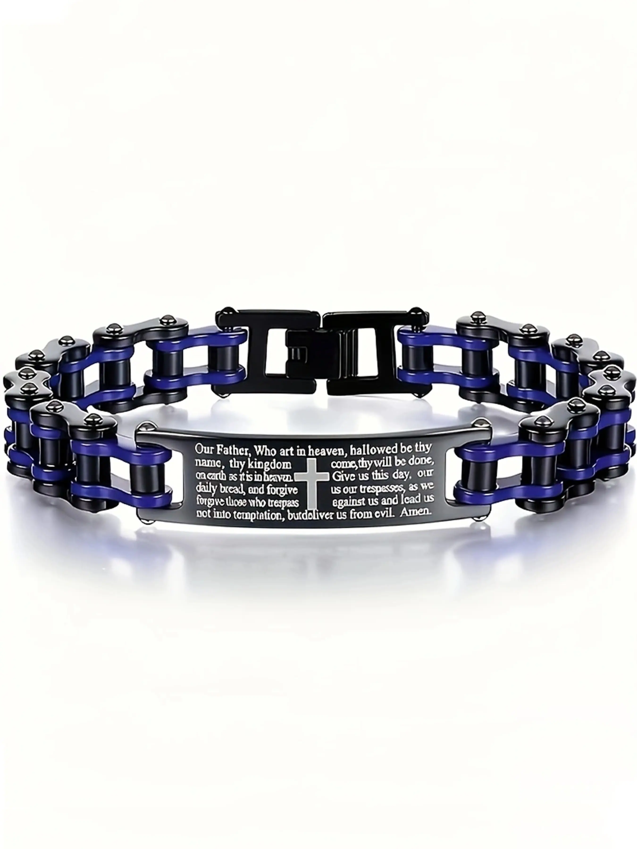 Men's Stainless Steel Bracelet, Motorcycle Bicycle Riding Chain Bracelet, Cross Pendant Wristband, Fashion Accessory for Men
