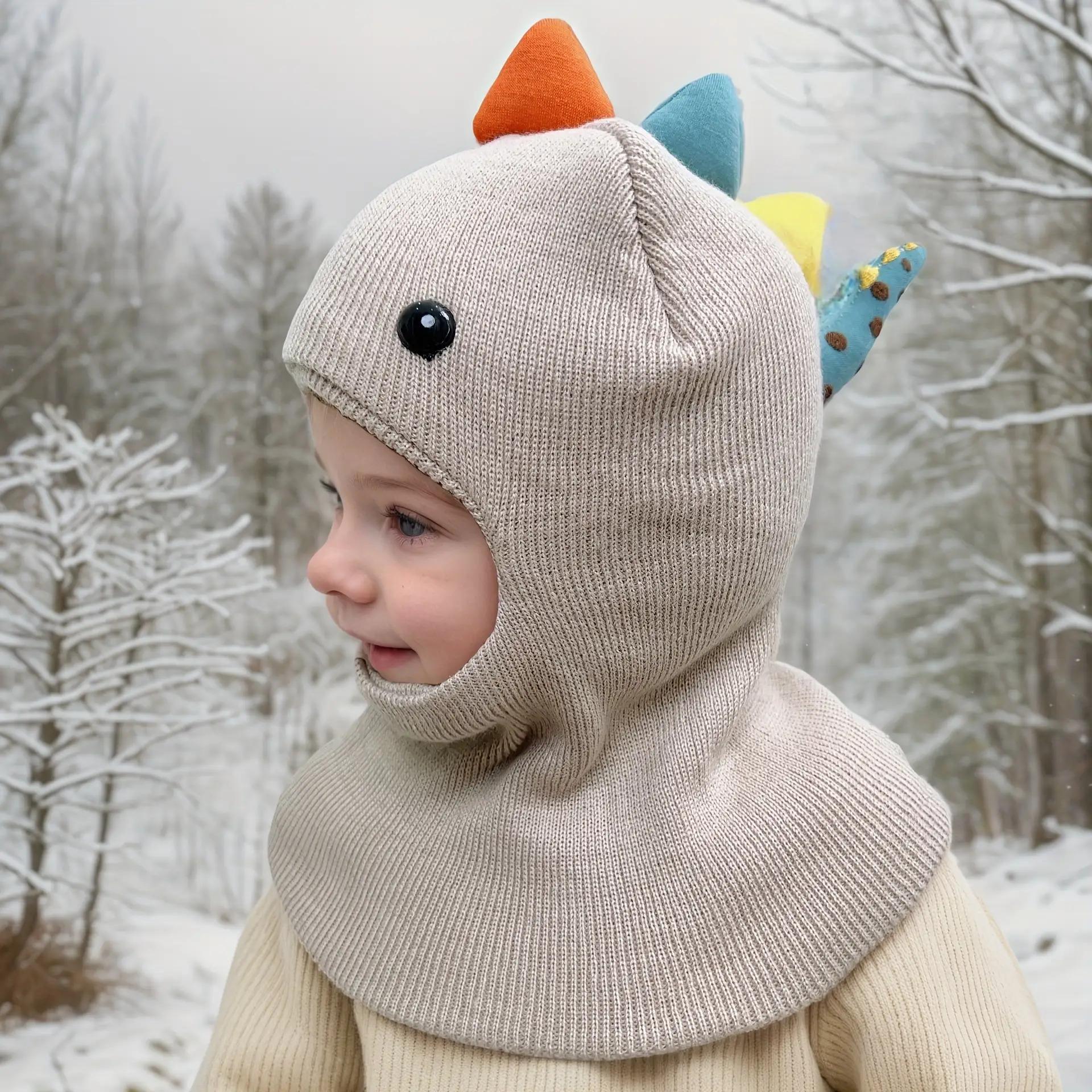 1pc ' Dinosaur Knit Beanie Hat with Scarf - Stretchy Lightweight Warm Winter Cap, 6-Month-5-Year-Old, Multicolor Cartoon Dinosaur Design for Outdoor Hiking & Holiday Celebrations (Christmas, Halloween, New Year), Dinosaur Clothes, Holiday Wear