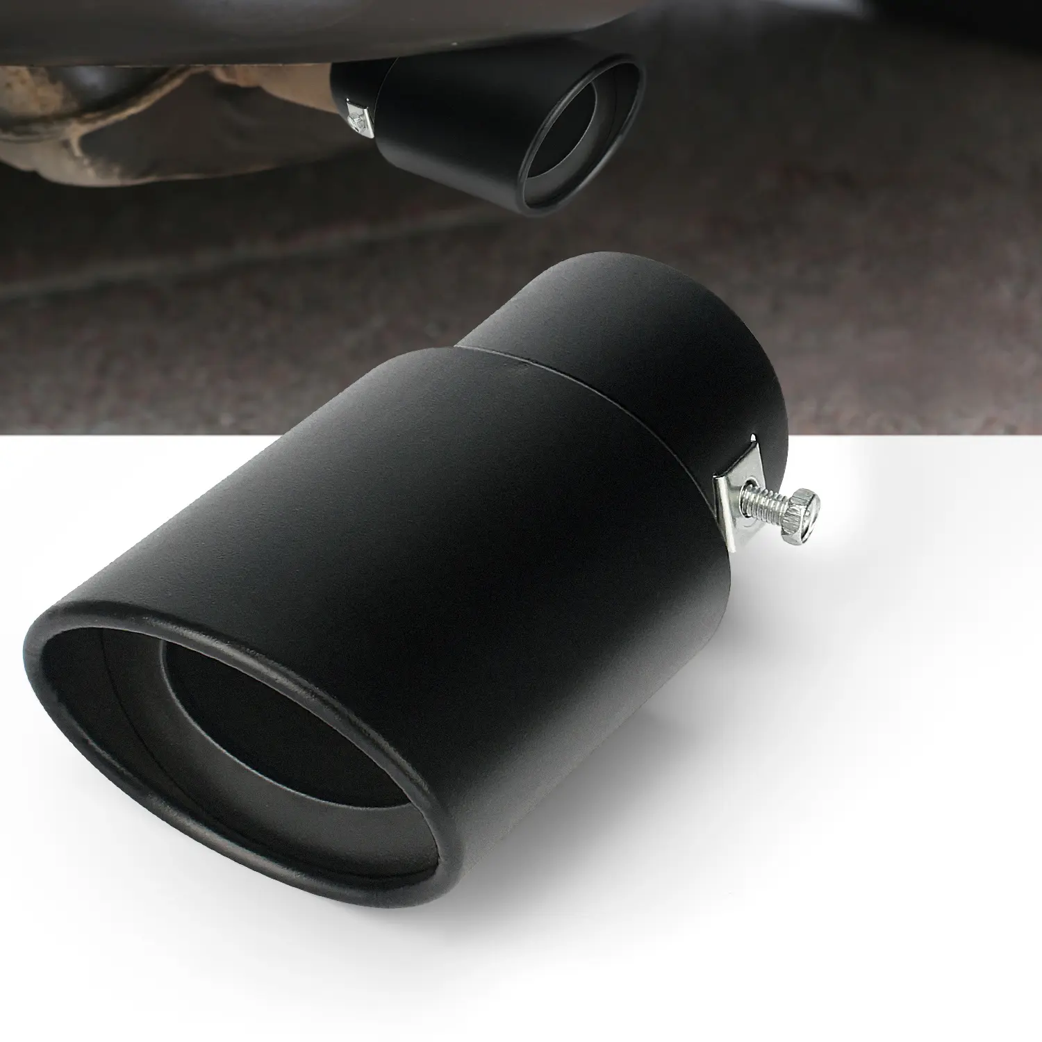 Black Matte Stainless Steel Universal Car Straight Tip Exhaust Cover, Tailpipe Trim Decor with Clamp