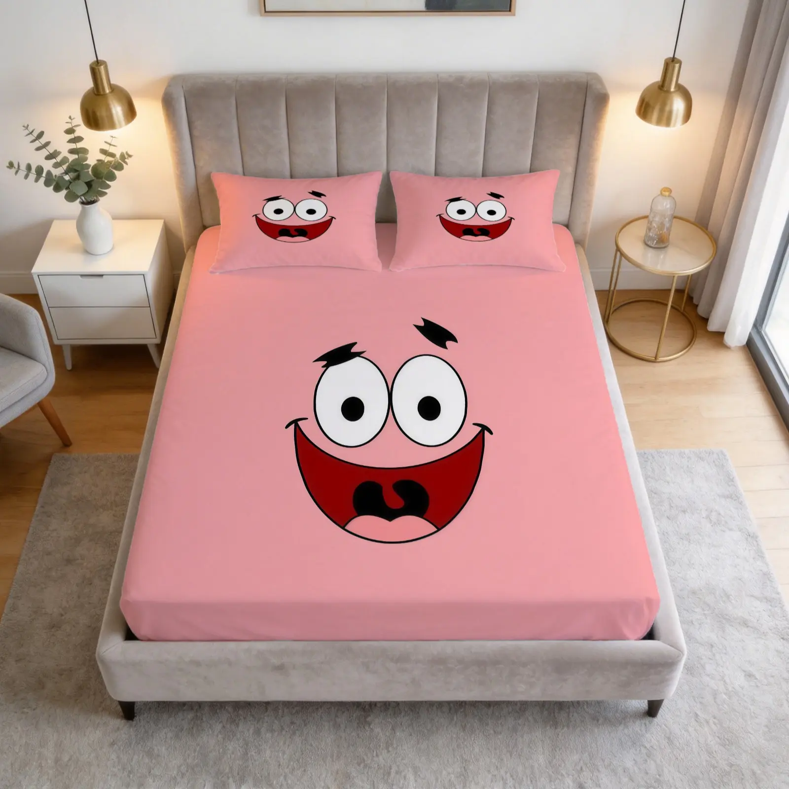 3-Piece Set Of Funny Cartoon Emoji Patterned Bed Sheets, Including 1 Bed Sheet And 2 Pillowcases (Excluding Pillow Core), Comfortable Bedding, Non Slip Suitable For Bedrooms, Suitable For Children And Teenagers As Gifts And Decorations