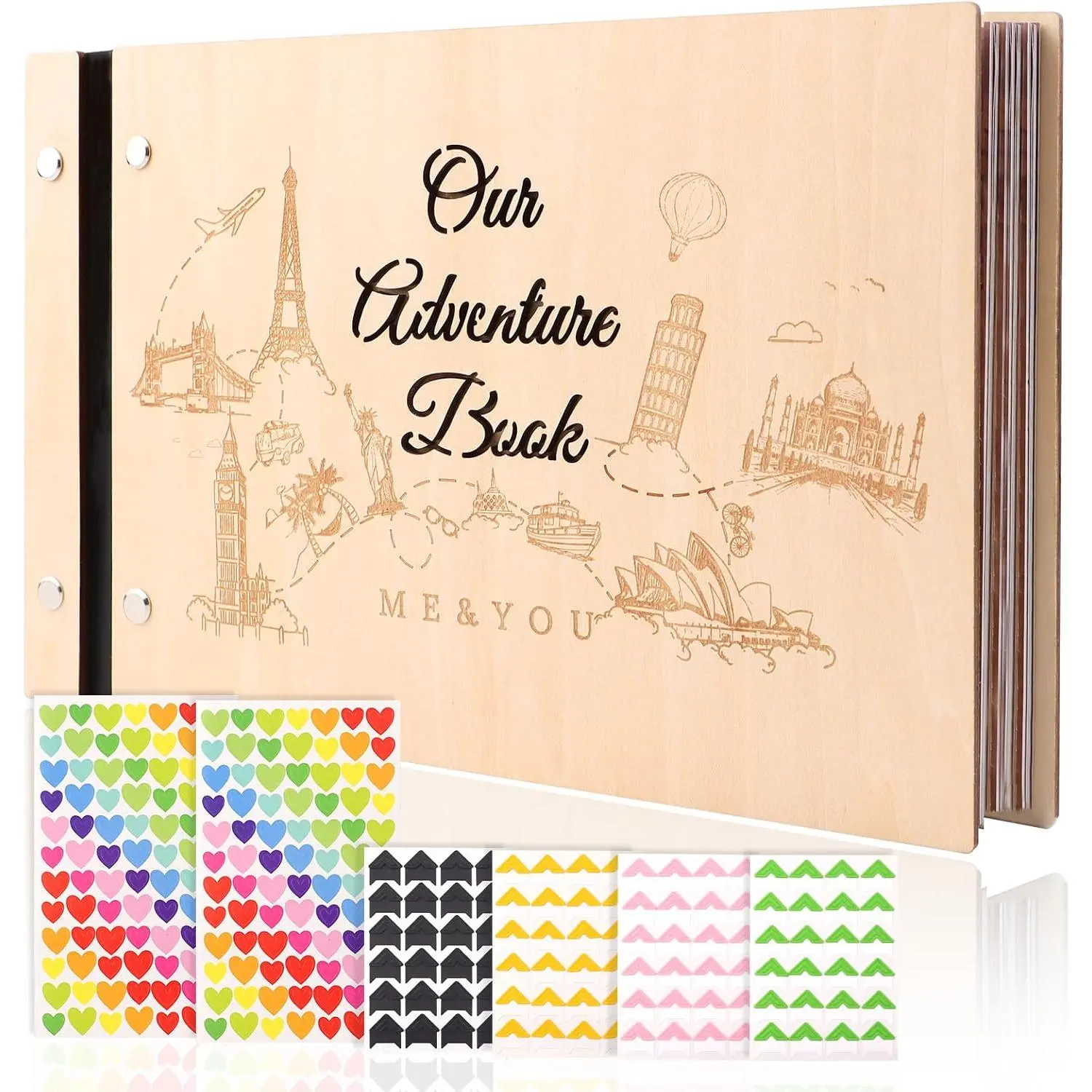 Our Book Scrapbook Photo Album for Couples - Travel Journal, Memory Book for Anniversary, Wedding, Birthday, or Valentine's Gifts - Scrapbooking Kit with Pen & Stickers