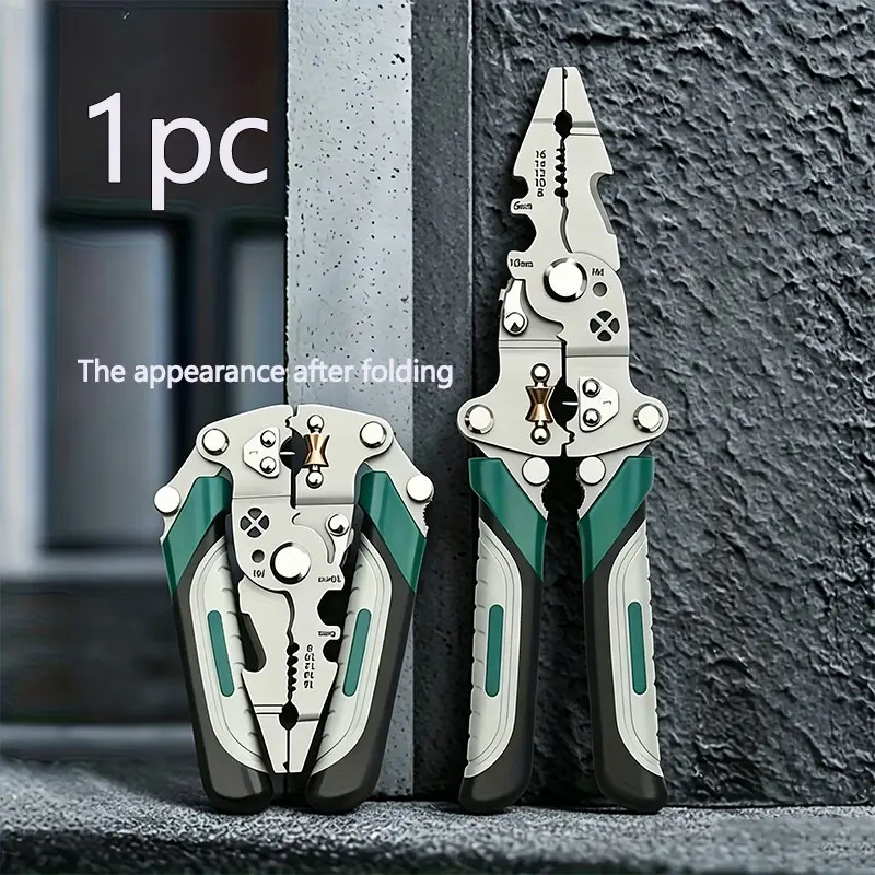 Foldable Multi-Function Industrial Wire Stripper, Wire Stripping Pliers, Cable Stripping Tool, Durable Precision Hand Tools for Cutting, Crimping, Stripping, Ideal for All Electrical Work