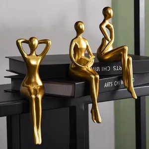 3 Piece Gold Decor Thinker Statue Decor Book Shelf Decor, Abstract Statue Ornament Office Decor Modern Home Decor Decorations for Living Room Collectable Figurines Coffee Table Decor Decorative Statues