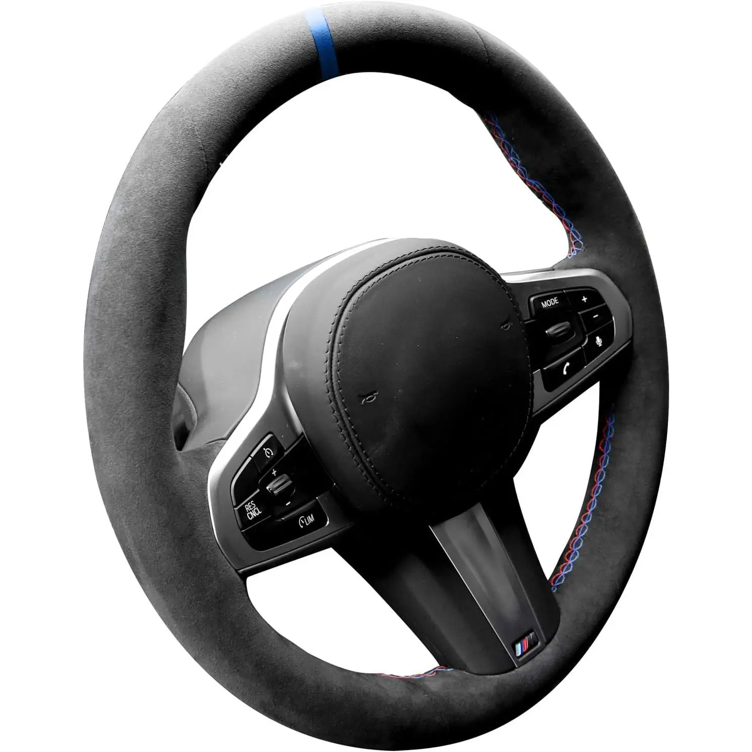 Hand Stitch Alcantara Steering Wheel Cover, Specificfit for BMW G20, G21, F40, F44, G22, G26, G30, G31, G32 (Blue Stripe)