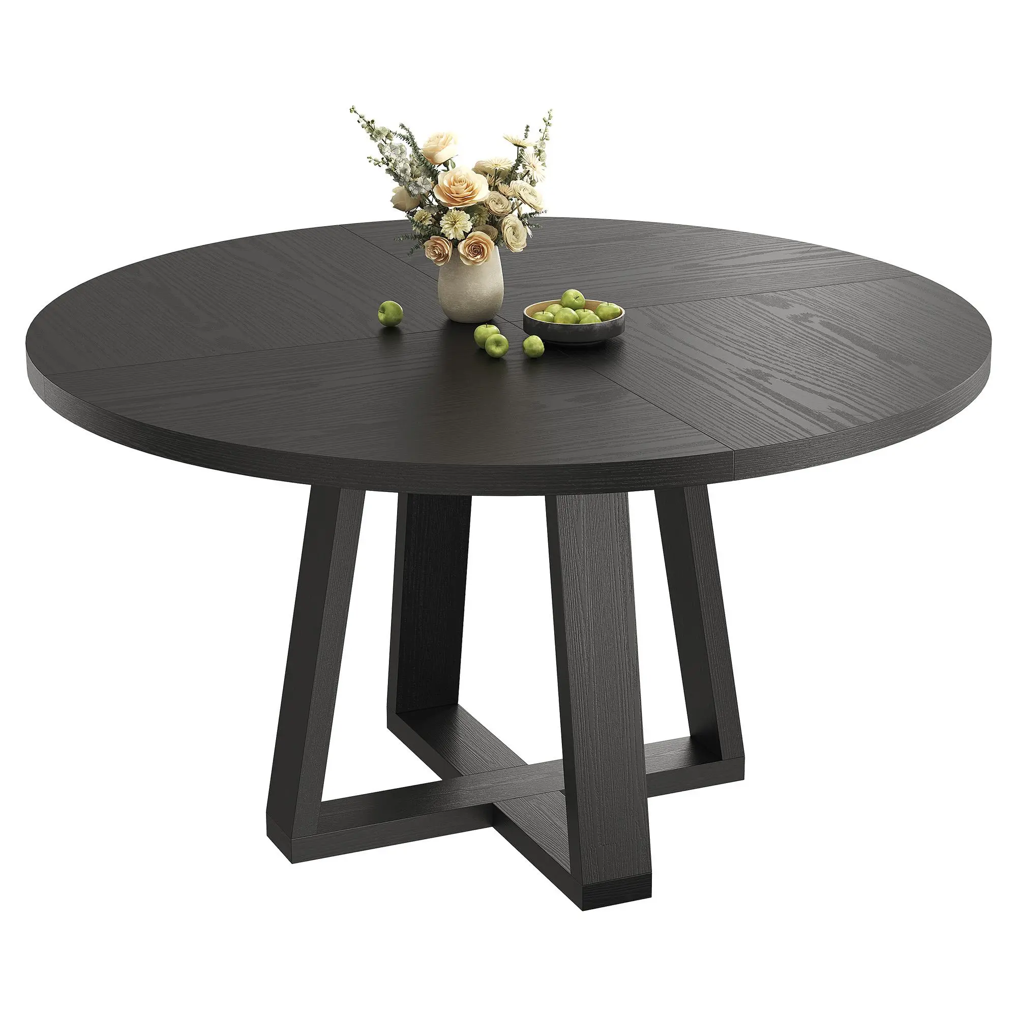 47" Round Dining Table with Pedestal Base, Wood Grain Kitchen Table for 4-6 People, Sturdy Cross Leg Design, Space Saving Apartment Furniture, Farmhouse Modern Breakfast Nook Table