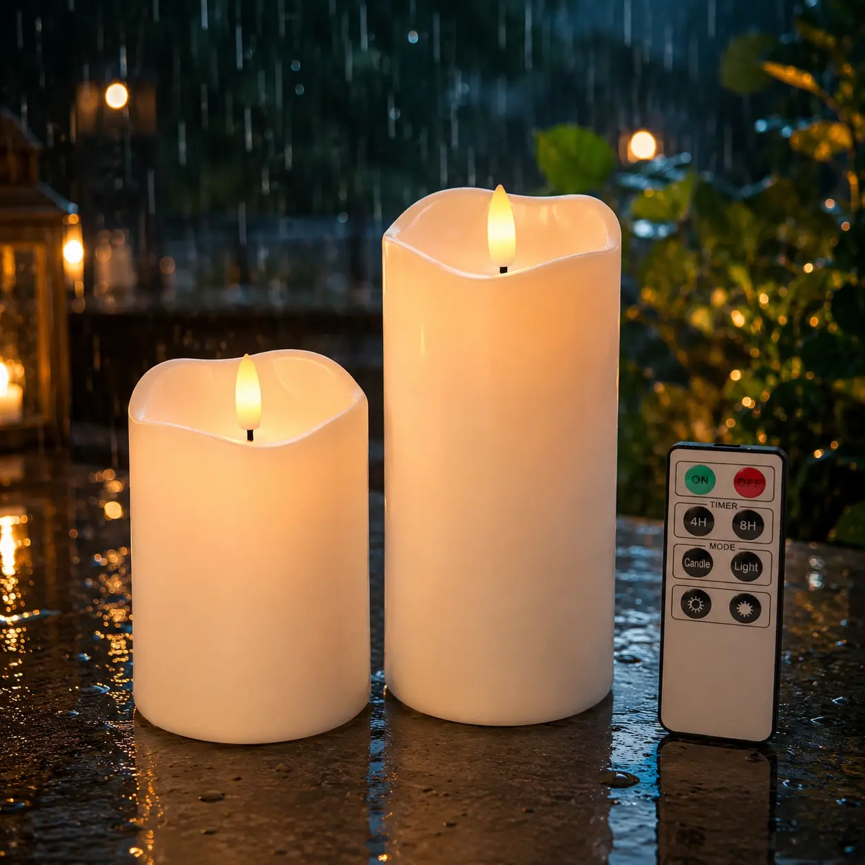 Wonder Fonder 2-Pack Adult Flameless LED Pillar Candles, IP44 Weatherproof Outdoor Lighting, 3"x4"/6" White, Remote Timer, Auto Shut-Off, Realistic Flickering Flame, 2400+ Hour Battery Life, 2 C Batteries Powered, Novelty Lights, Mood Lighting, Candle Lig